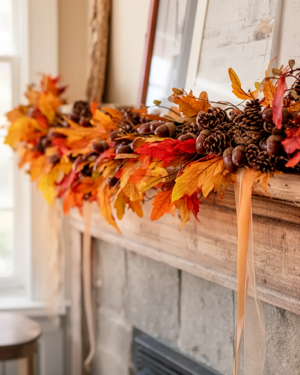 Budget fall garland with pinecones and ribbon