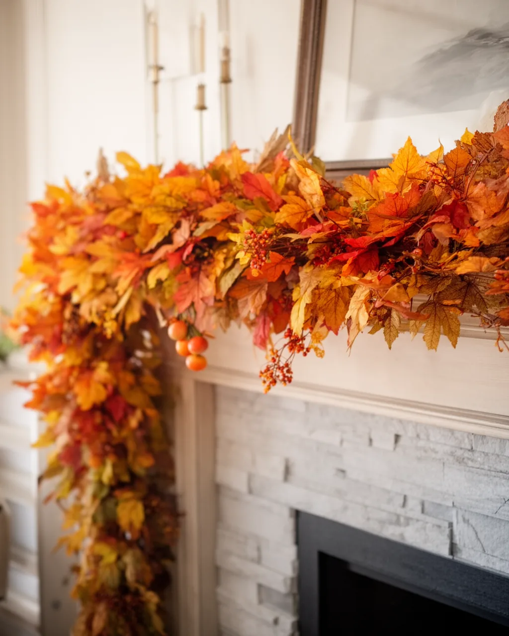 Ready-made fall garland on a mantel