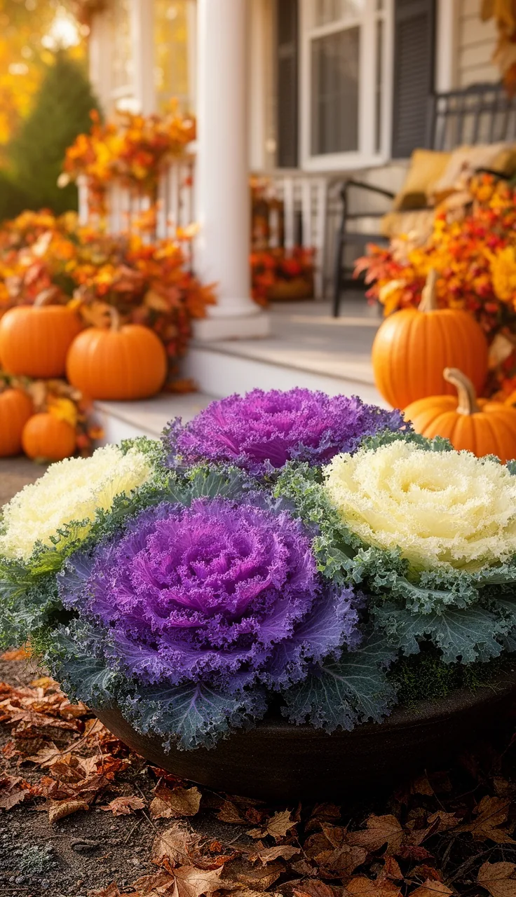 Ornamental kale and cabbage planter for fall