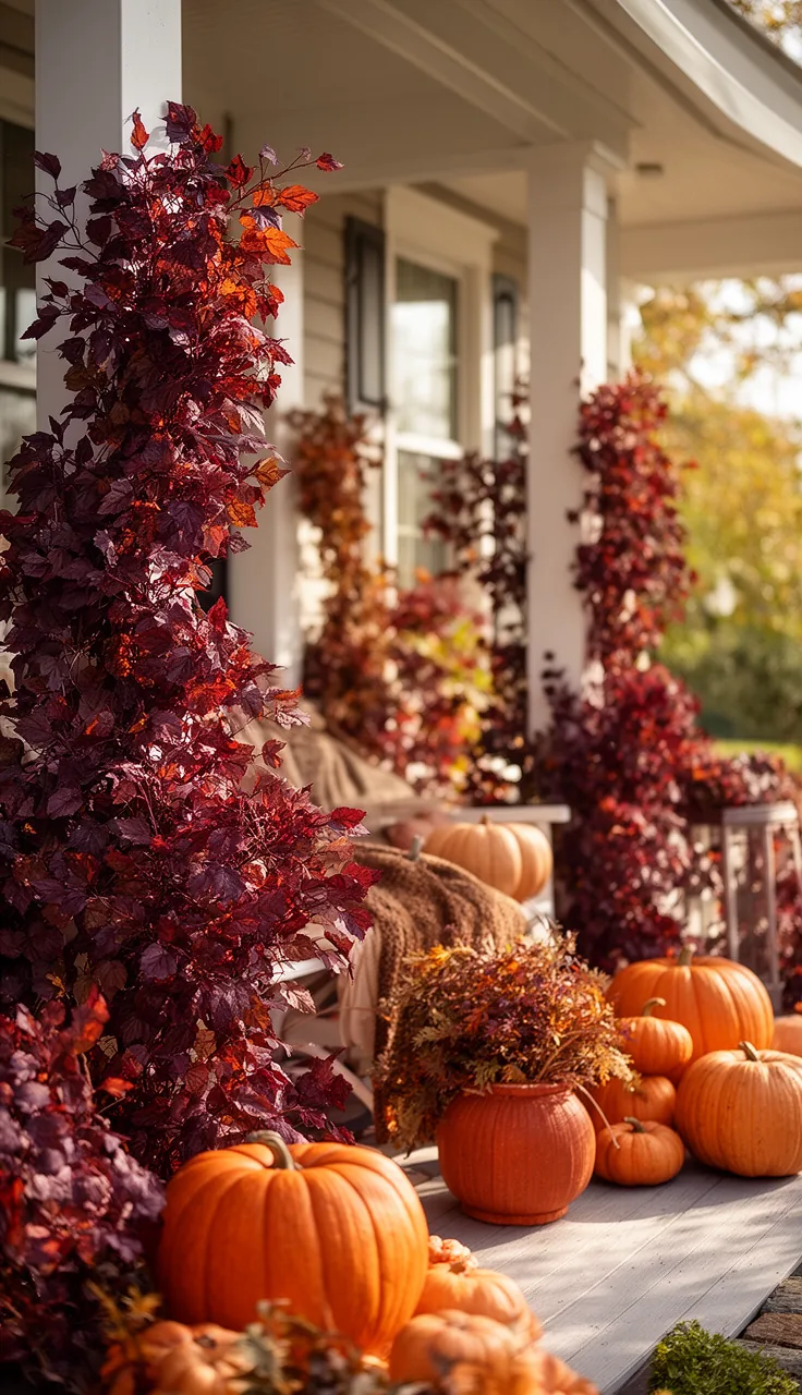 Weatherproof faux fall foliage in rich rust tones
