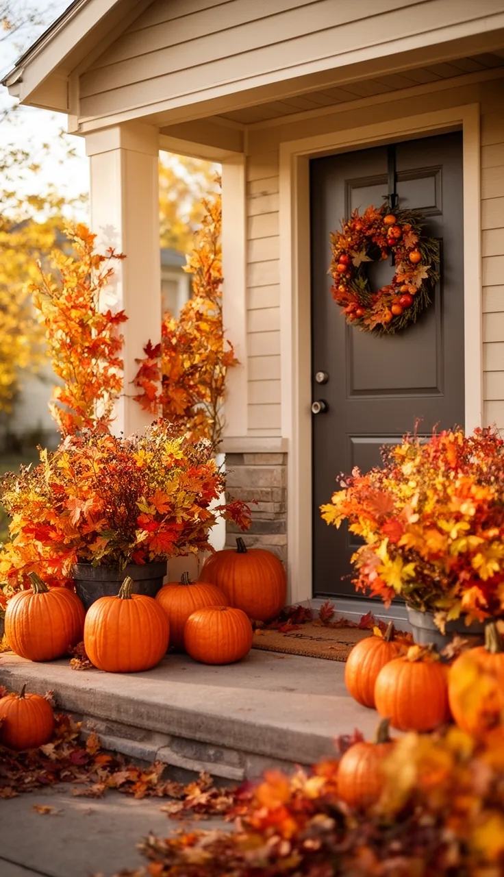 Renter-friendly fall entry with freestanding decor