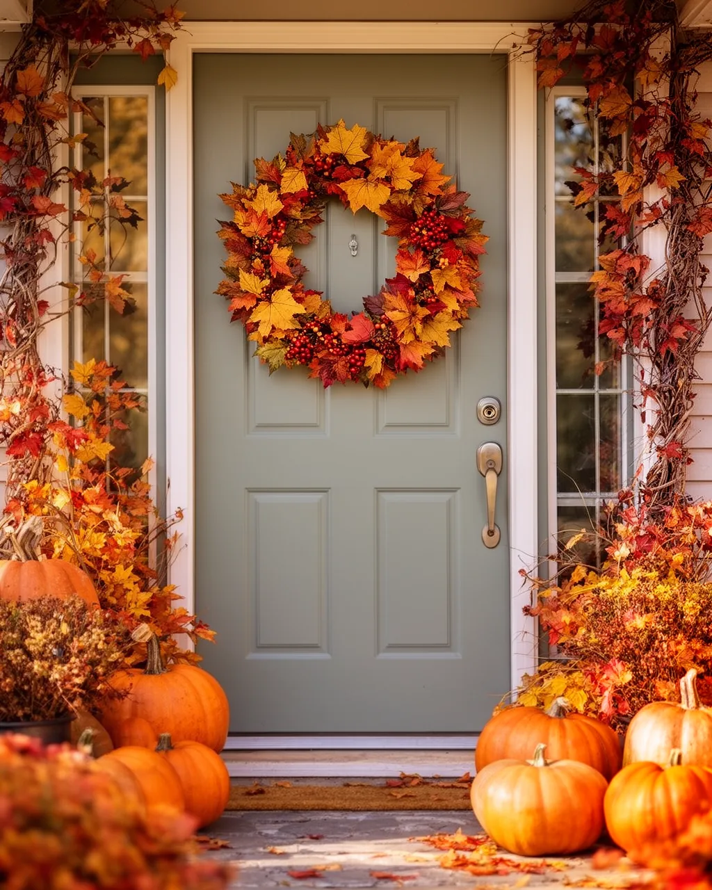 Fall wreath on a front door