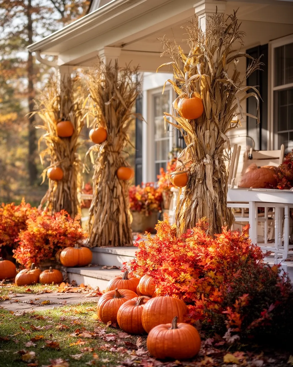 Cornstalk bundles on porch columns