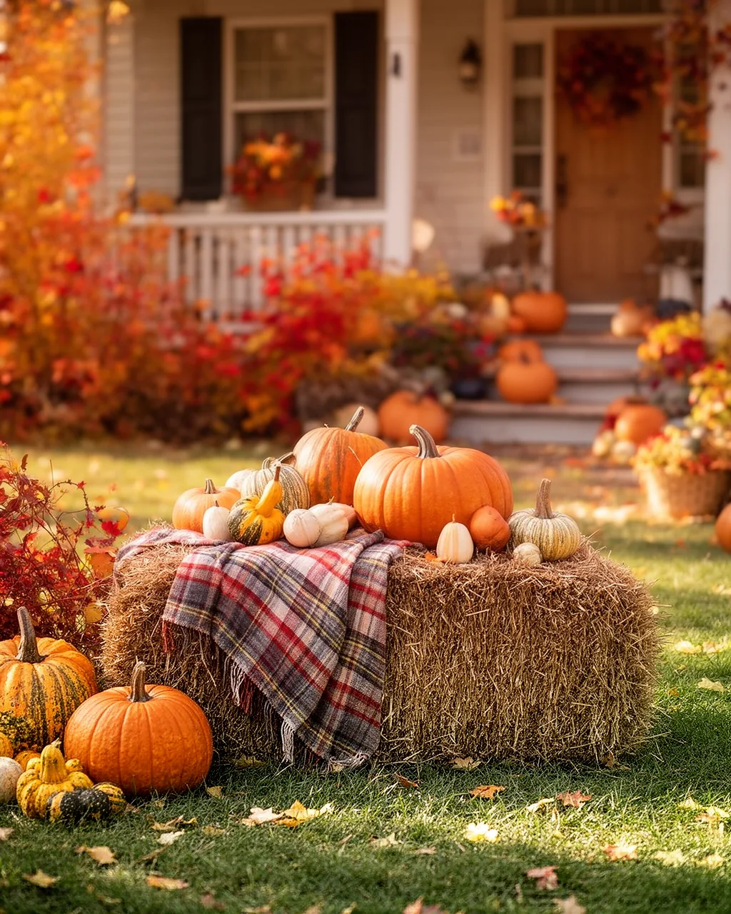 Hay bale and pumpkin yard vignette