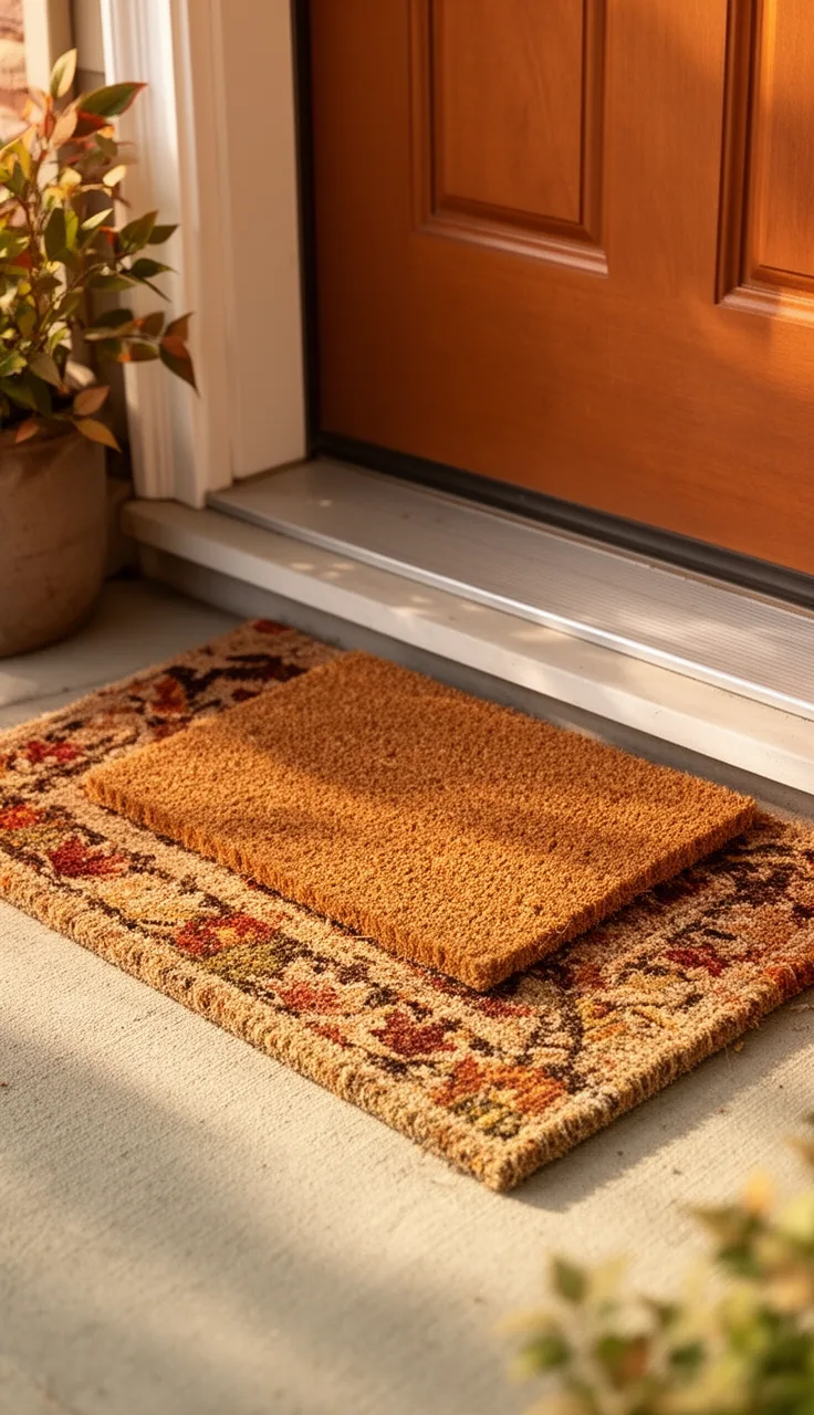 Layered fall doormat scaled for a tiny porch