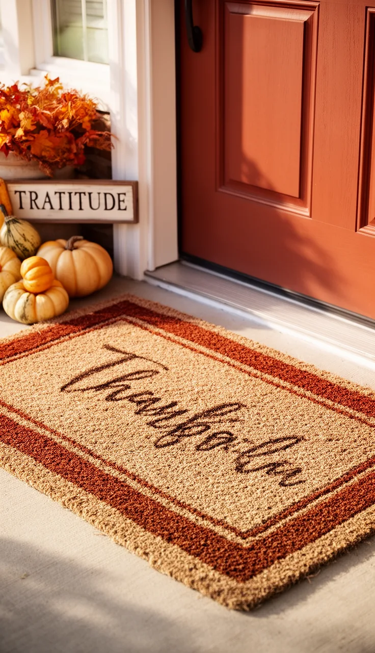 Thanksgiving-ready neutral fall doormat
