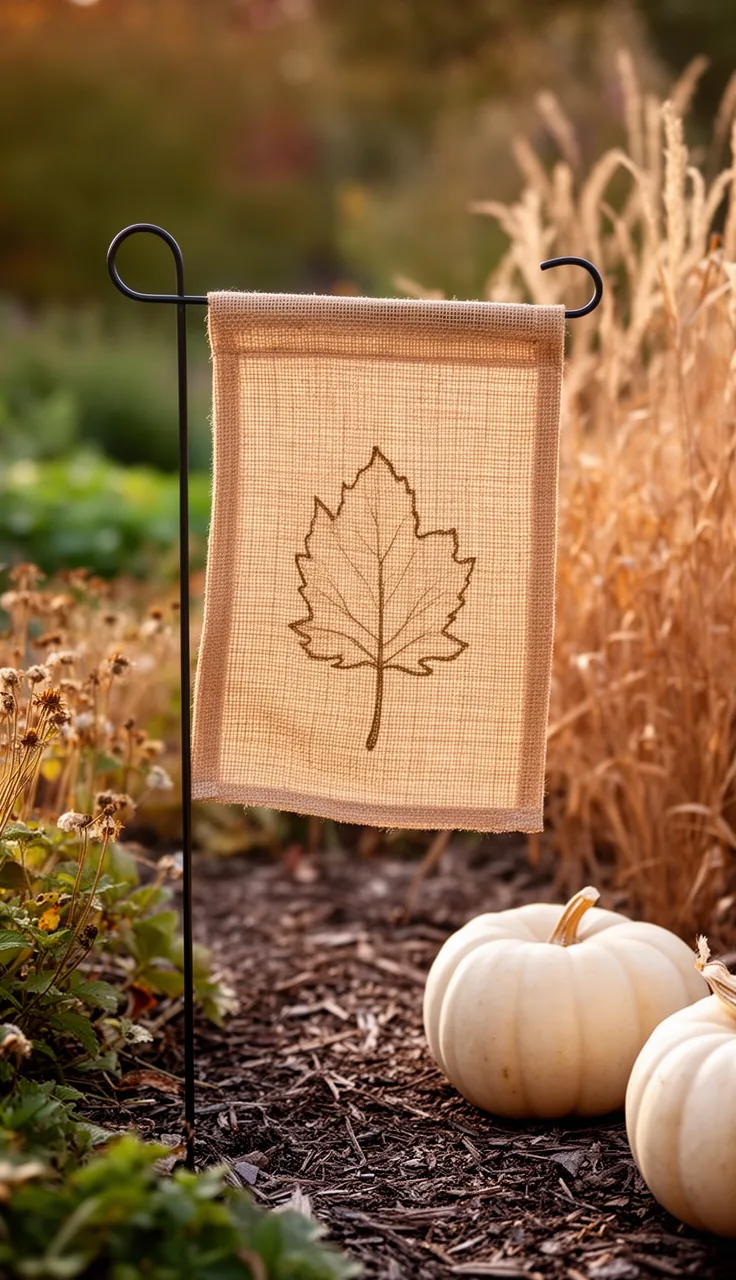 Burlap fall garden flag with rustic texture