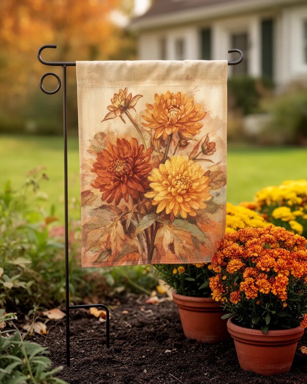 Mums and florals garden flag
