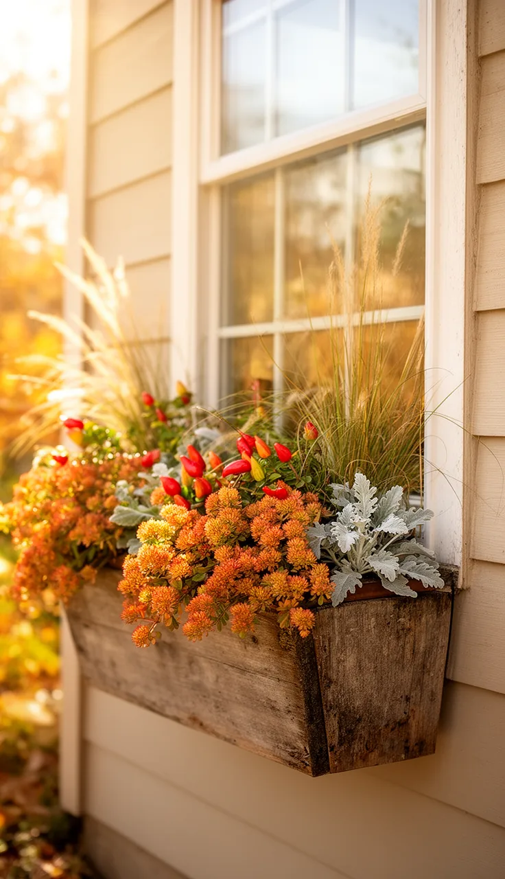 Drought-tolerant fall window box for a hot sunny window
