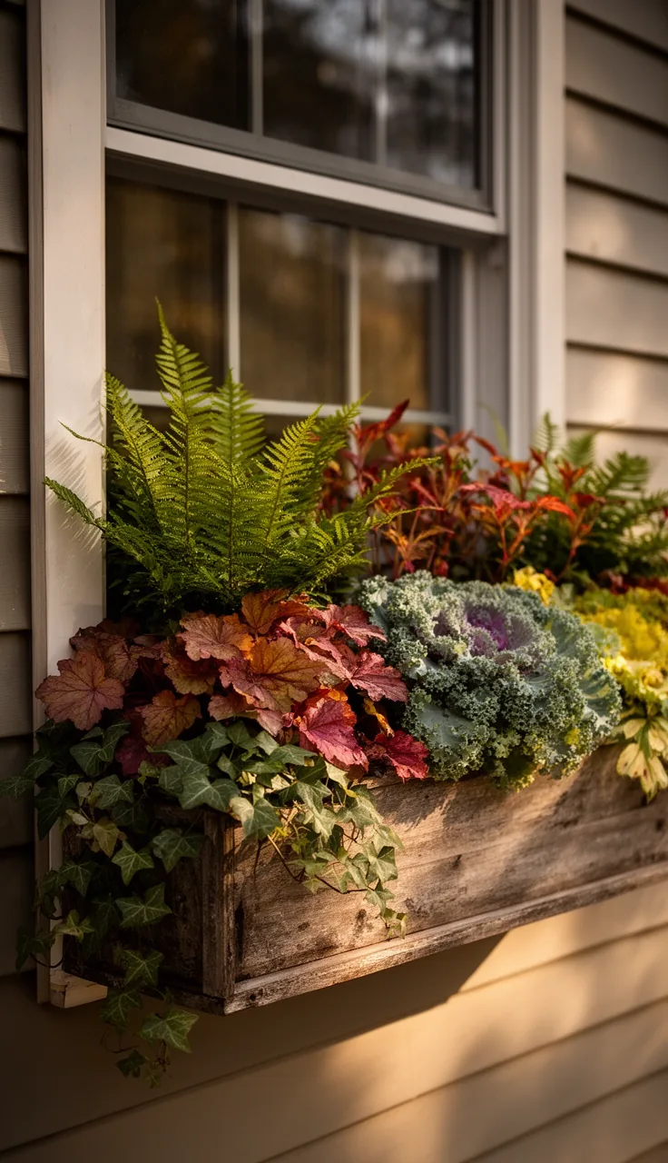 Shade-friendly fall window box for a low-light window