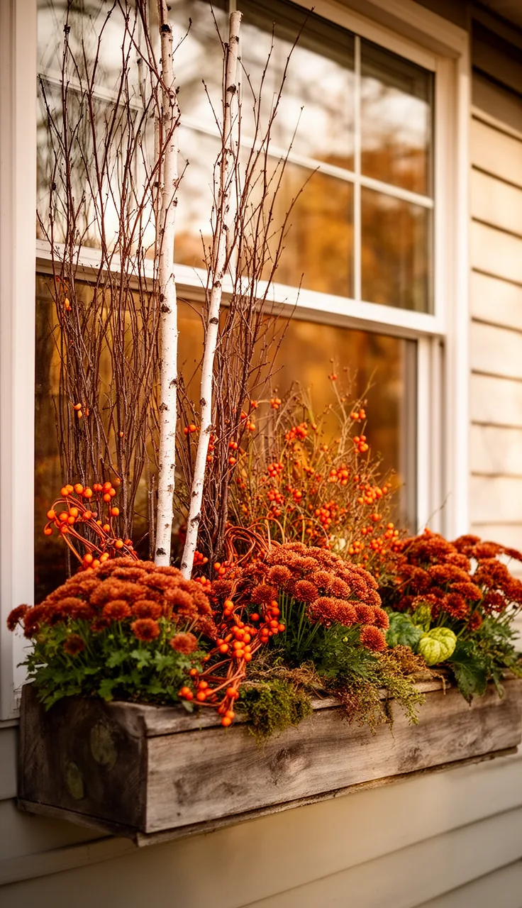 Rustic twig and bittersweet fall window box