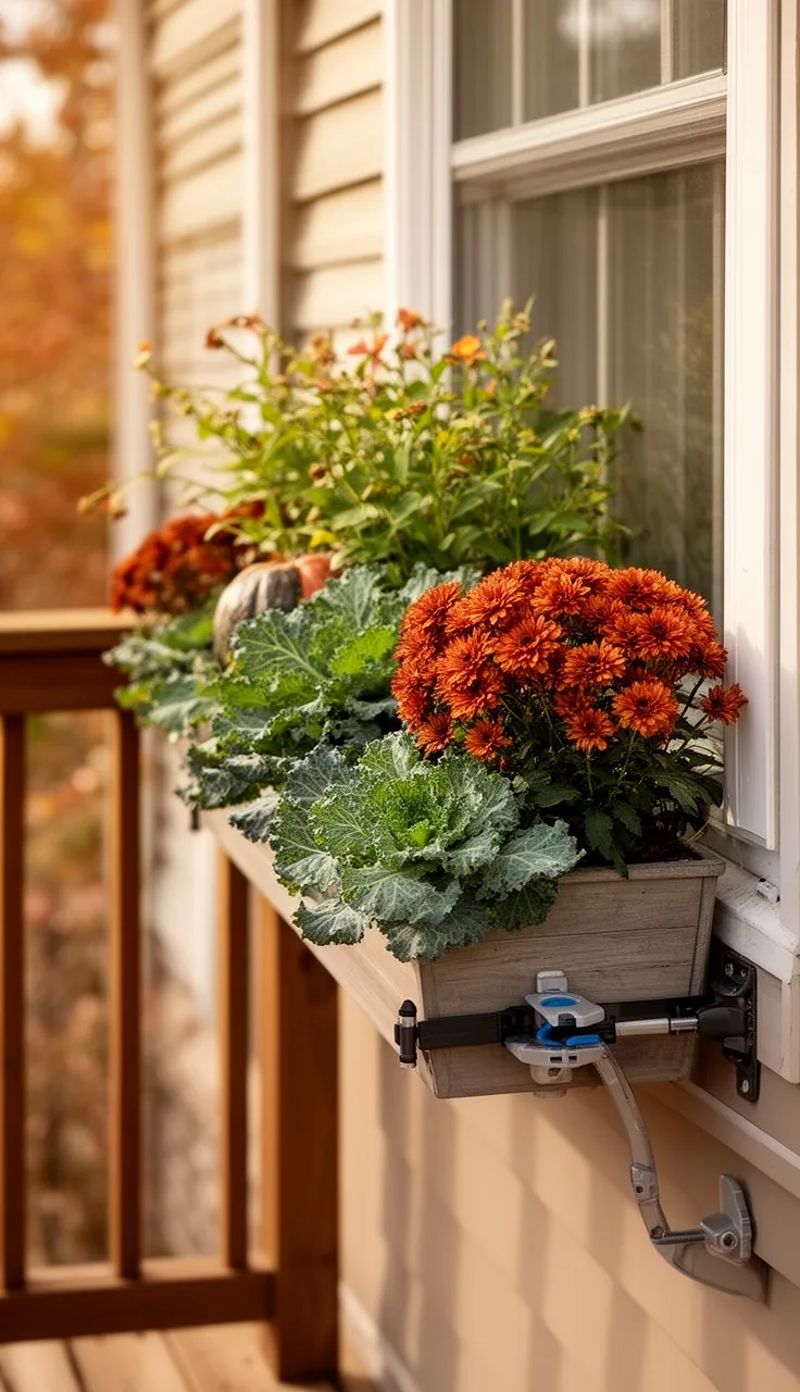 No-drill renter fall window box clamped to a deck rail