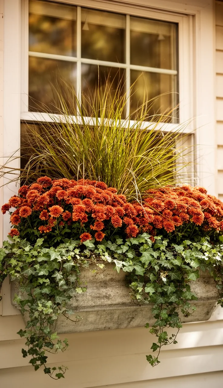 Fall window box using the thriller filler spiller recipe