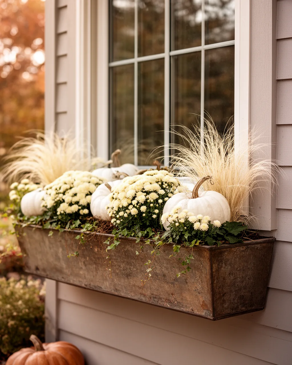 Neutral white pumpkin window box