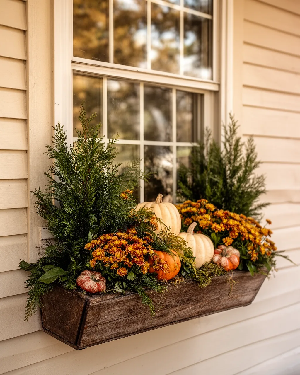 Evergreen fall to winter window box