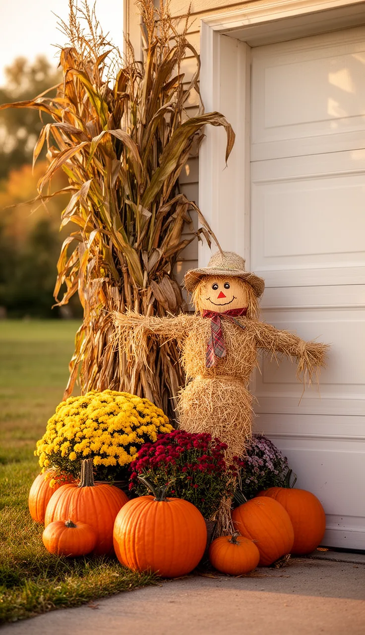 Cornstalk-and-scarecrow harvest corner