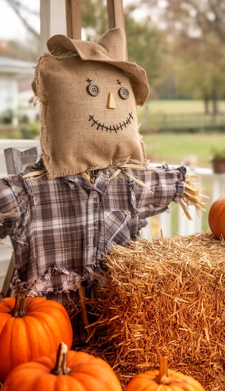 Rustic burlap-faced farmhouse scarecrow