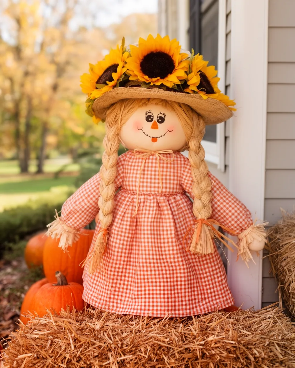 Sunflower girl scarecrow