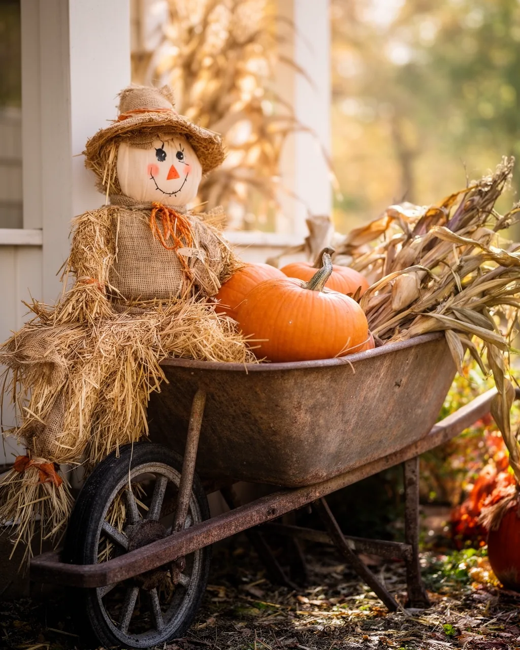Scarecrow in a wheelbarrow