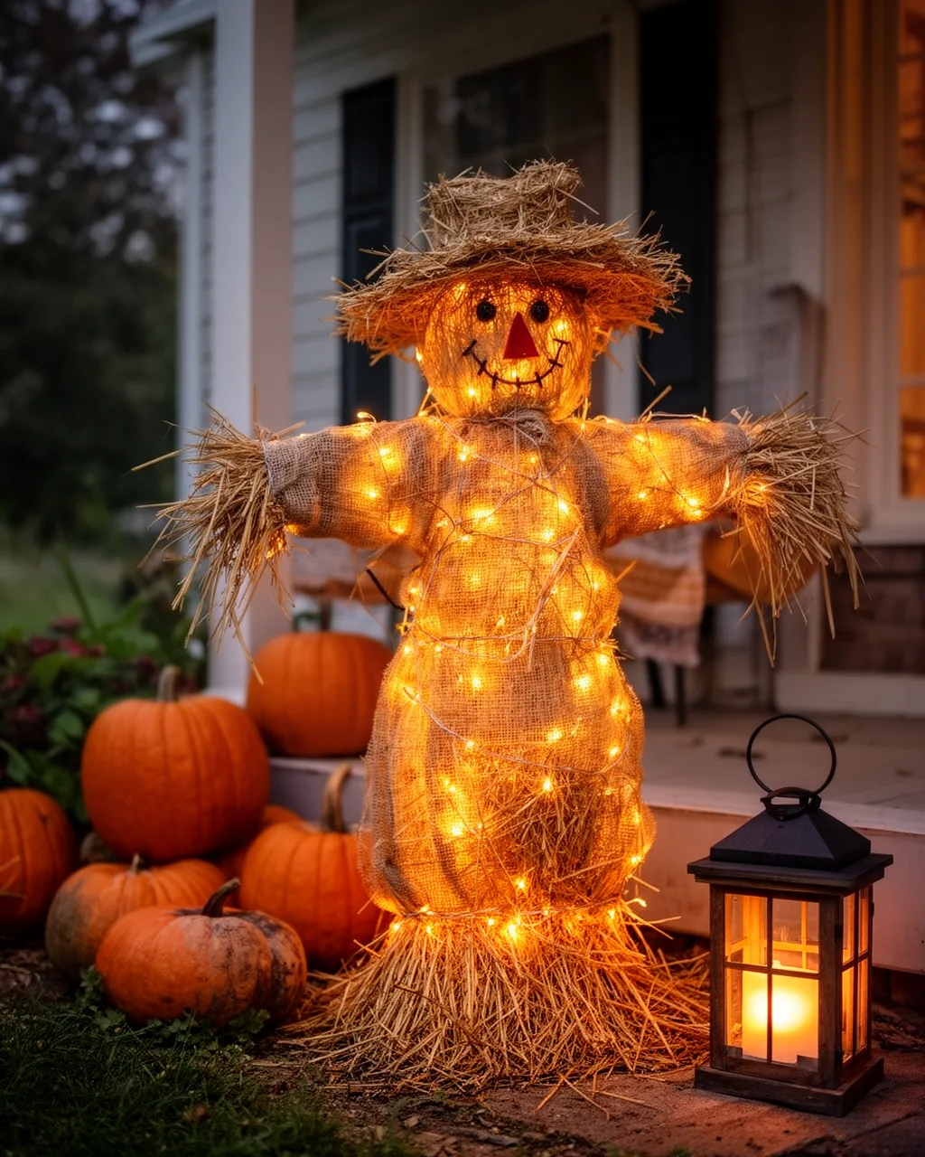 Lighted evening scarecrow