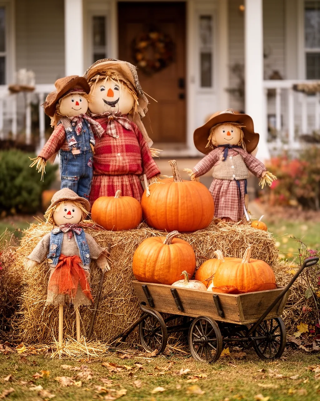 Scarecrow family in the yard
