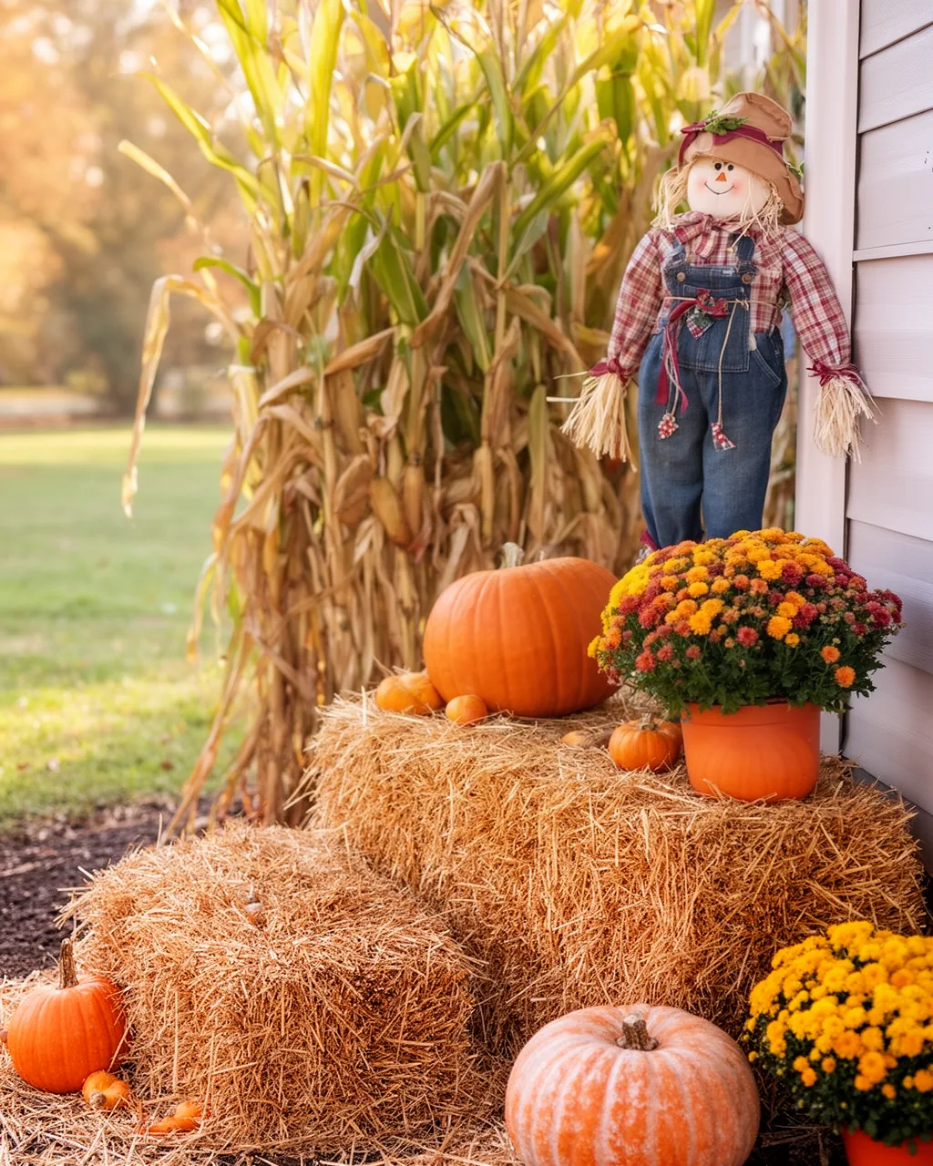 Cornstalk and scarecrow corner