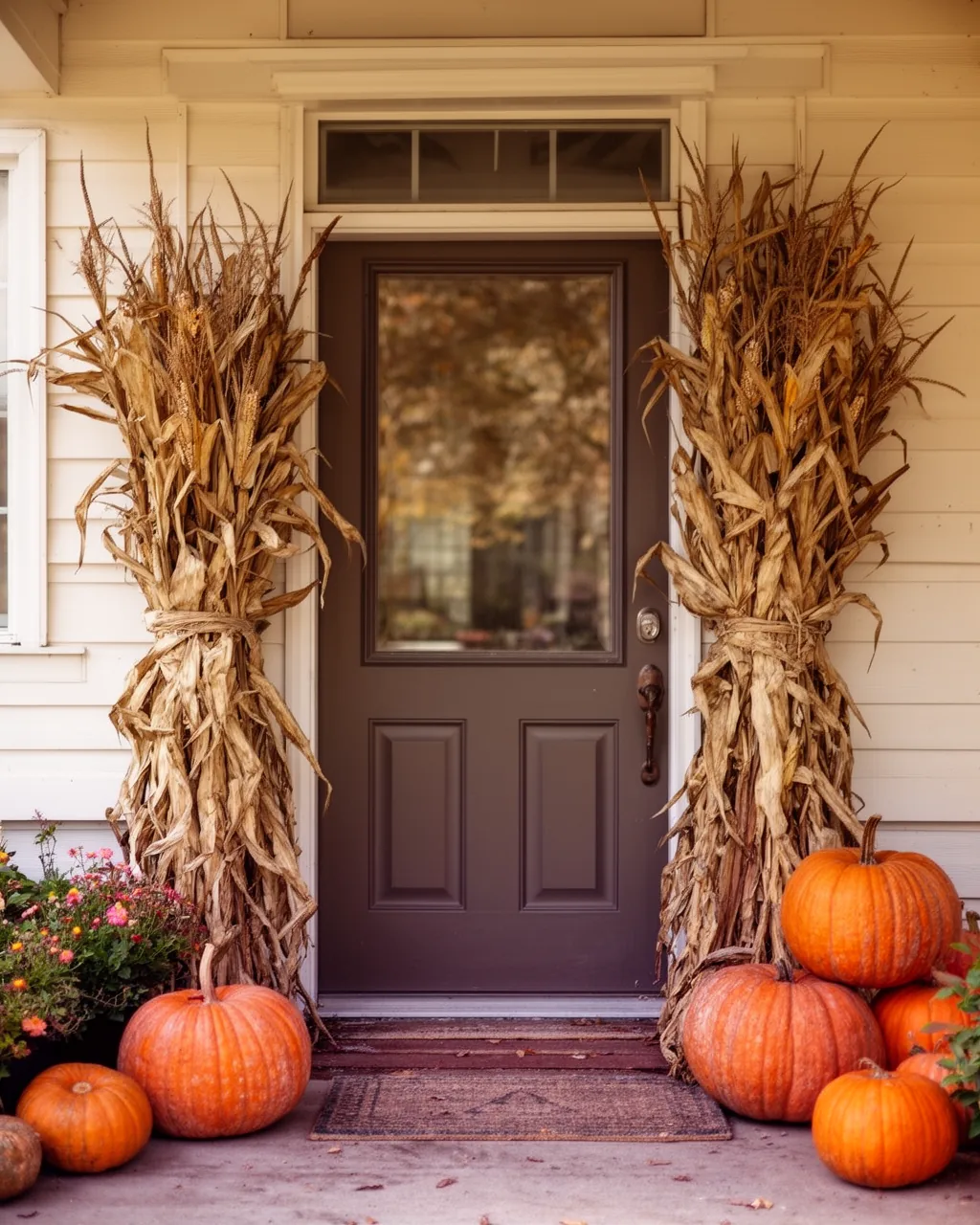 Corn stalks flanking a door