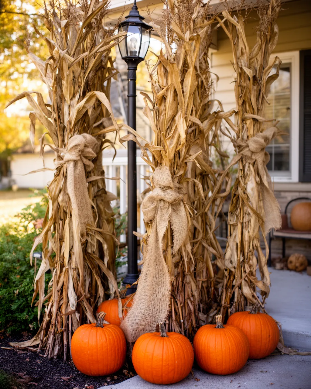 Lamppost corn stalks