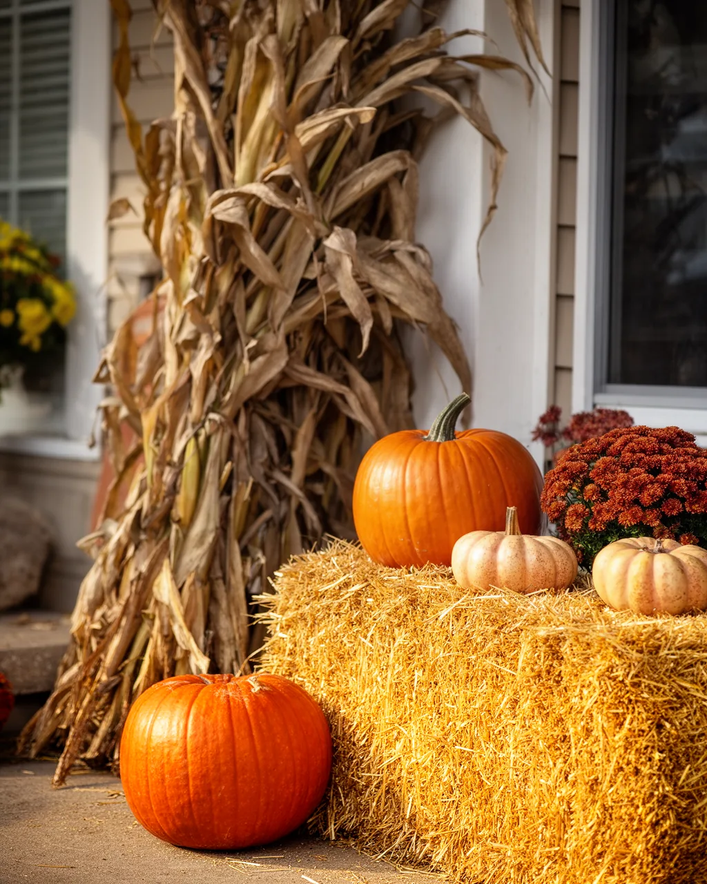 Corn stalks and hay bale corner