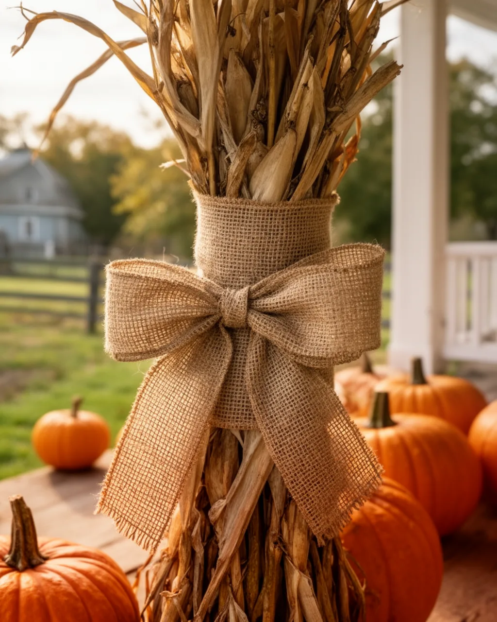 Burlap-wrapped corn stalks