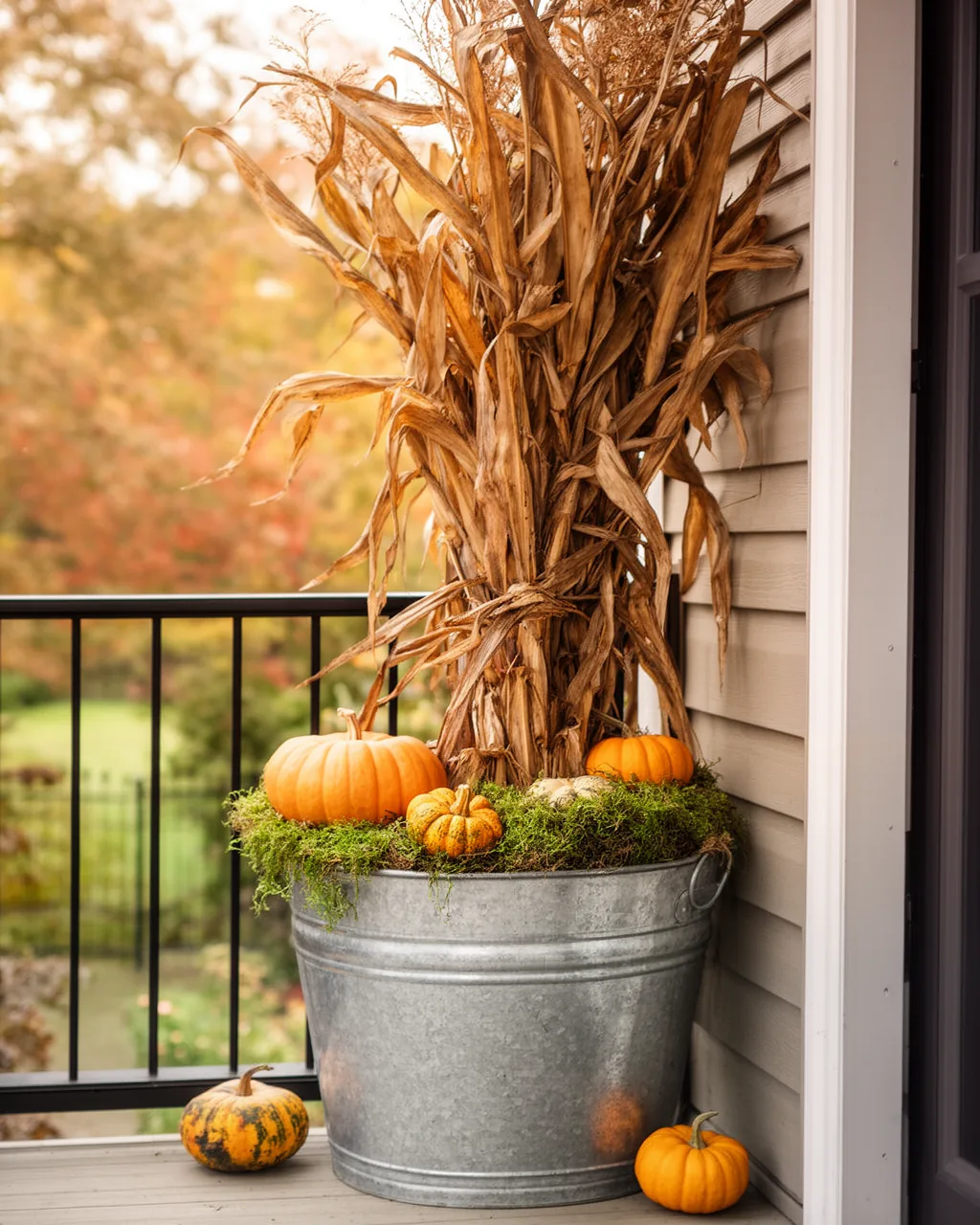 Corn stalks in a bucket