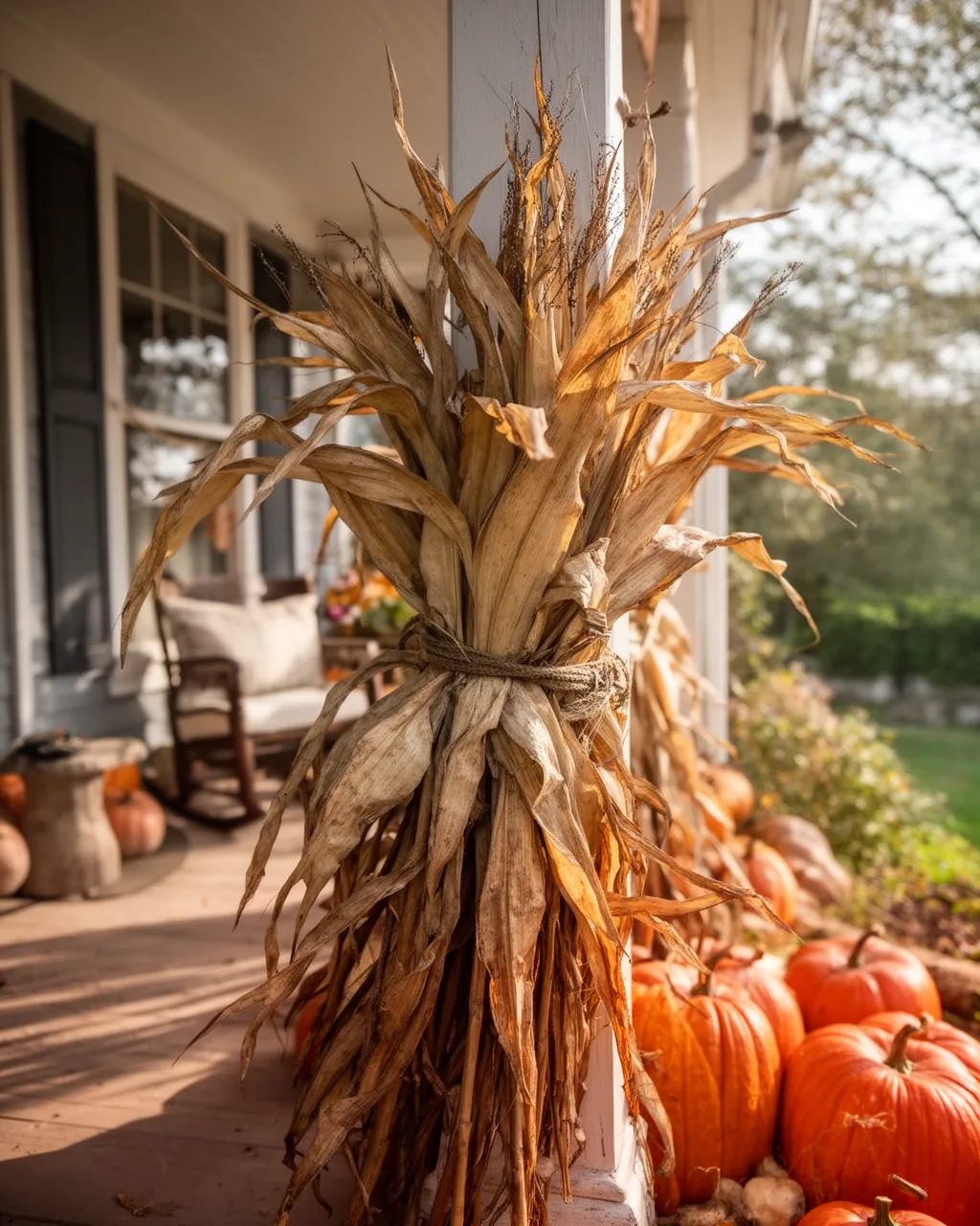 Weatherproof faux corn stalks