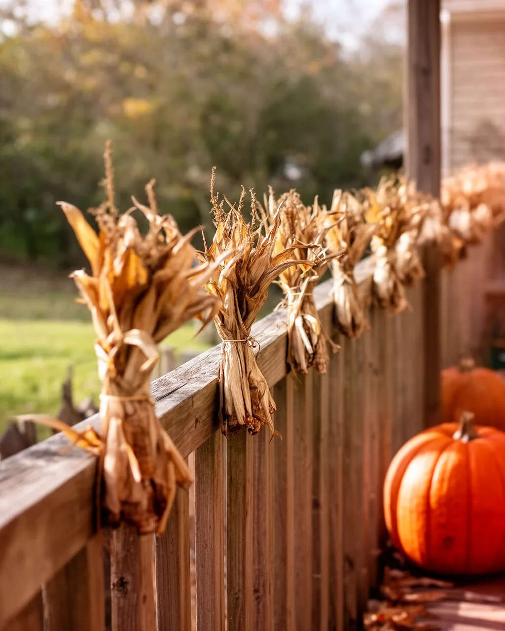 Corn stalks on a fence