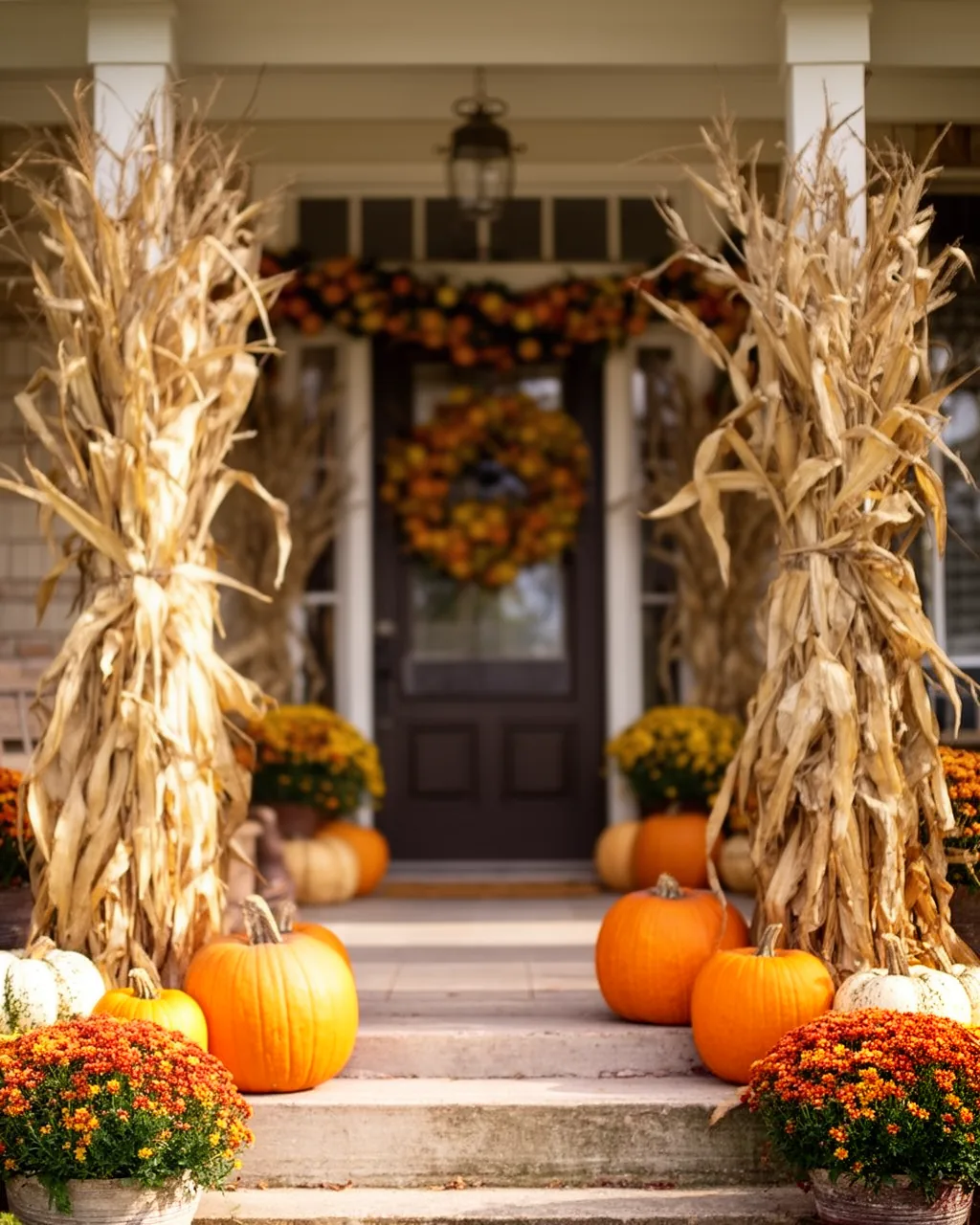 Yard styled around corn stalks