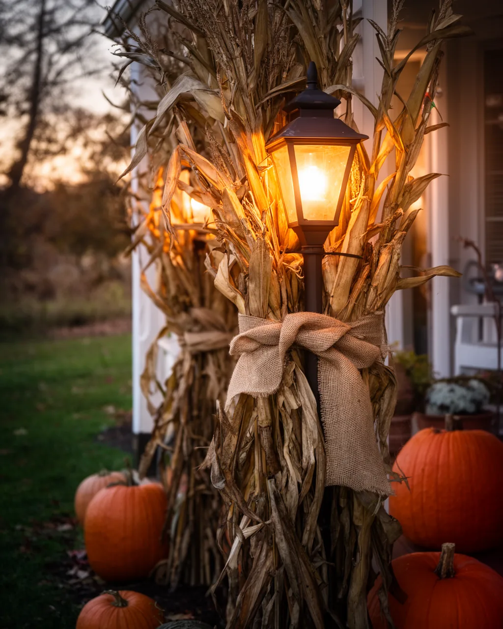 Glowing lamppost corn stalks