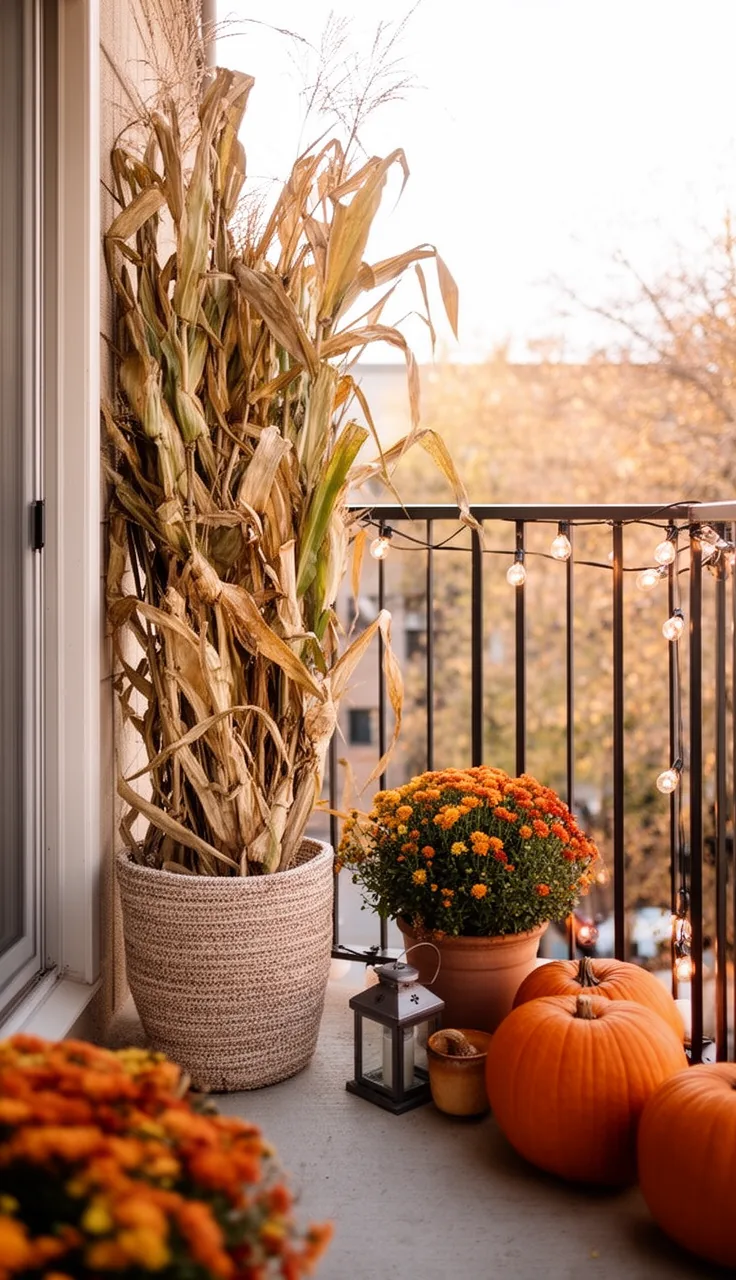 A small-space fall yard on an apartment balcony