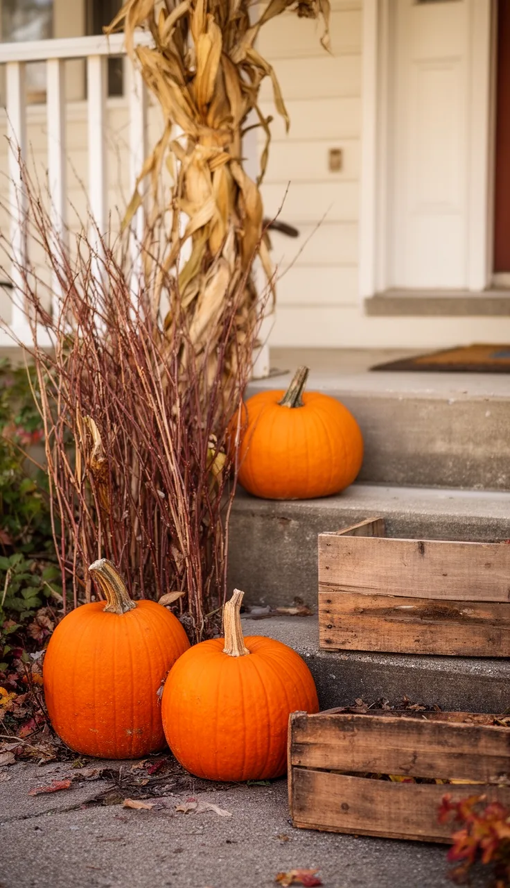 A budget fall yard grouped by the front steps