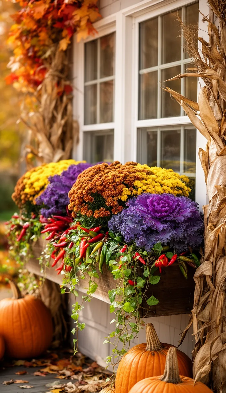 A window box brimming with fall color