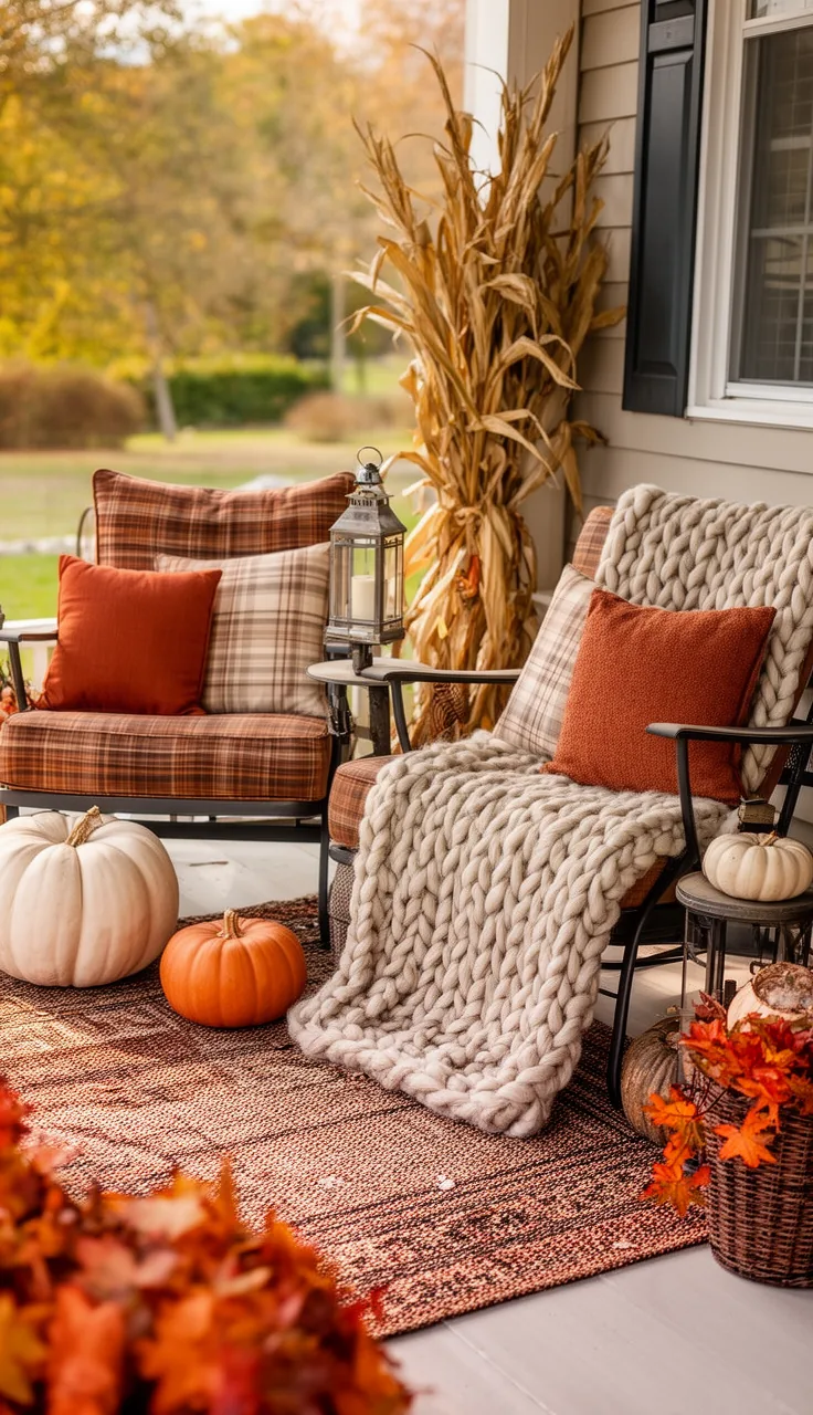 A cozy fall seating nook on the porch