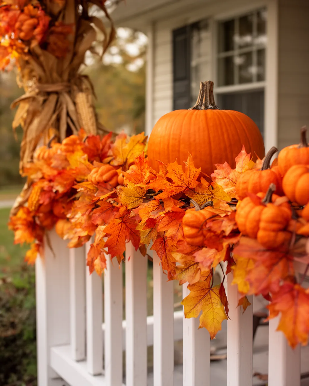 Garland on the porch railing