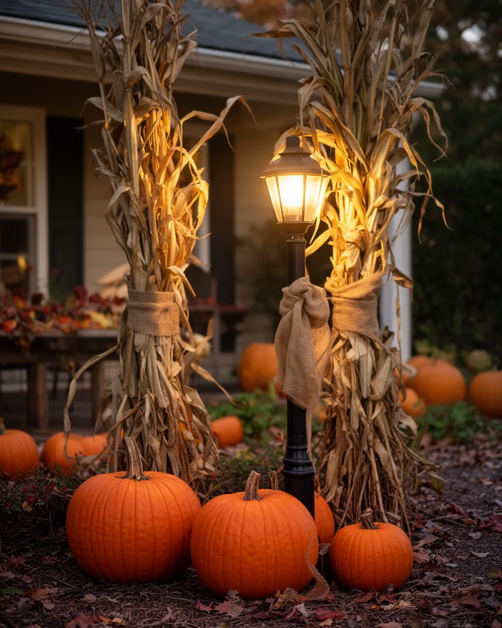 Corn stalks on a lamppost
