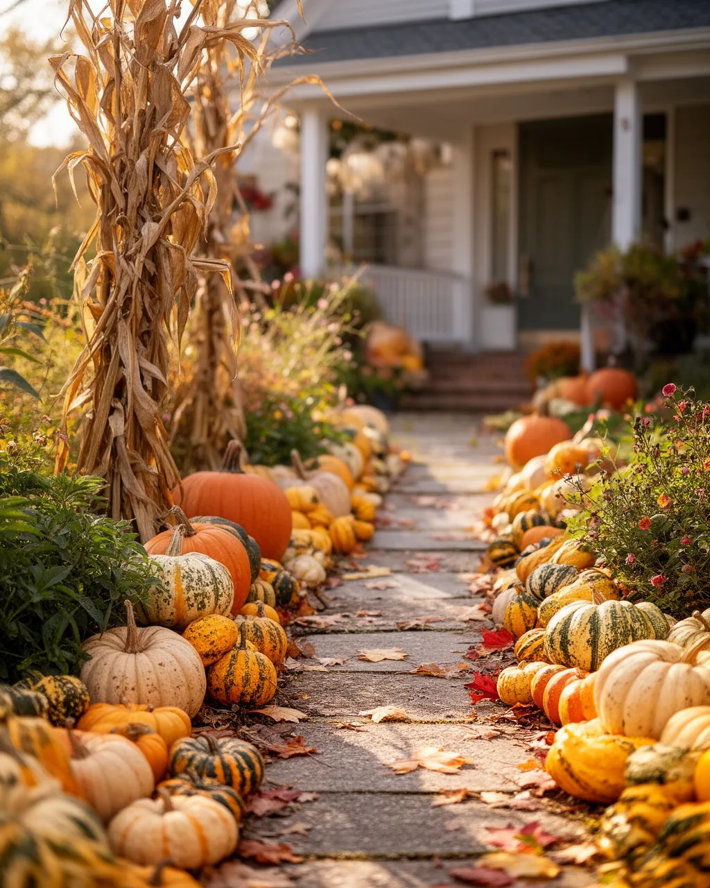 Gourd and pumpkin path border