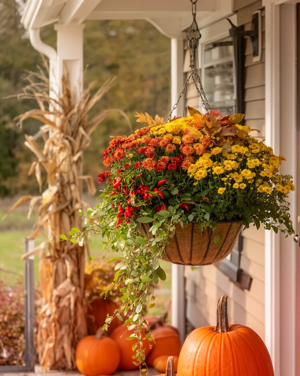 Hanging basket for fall