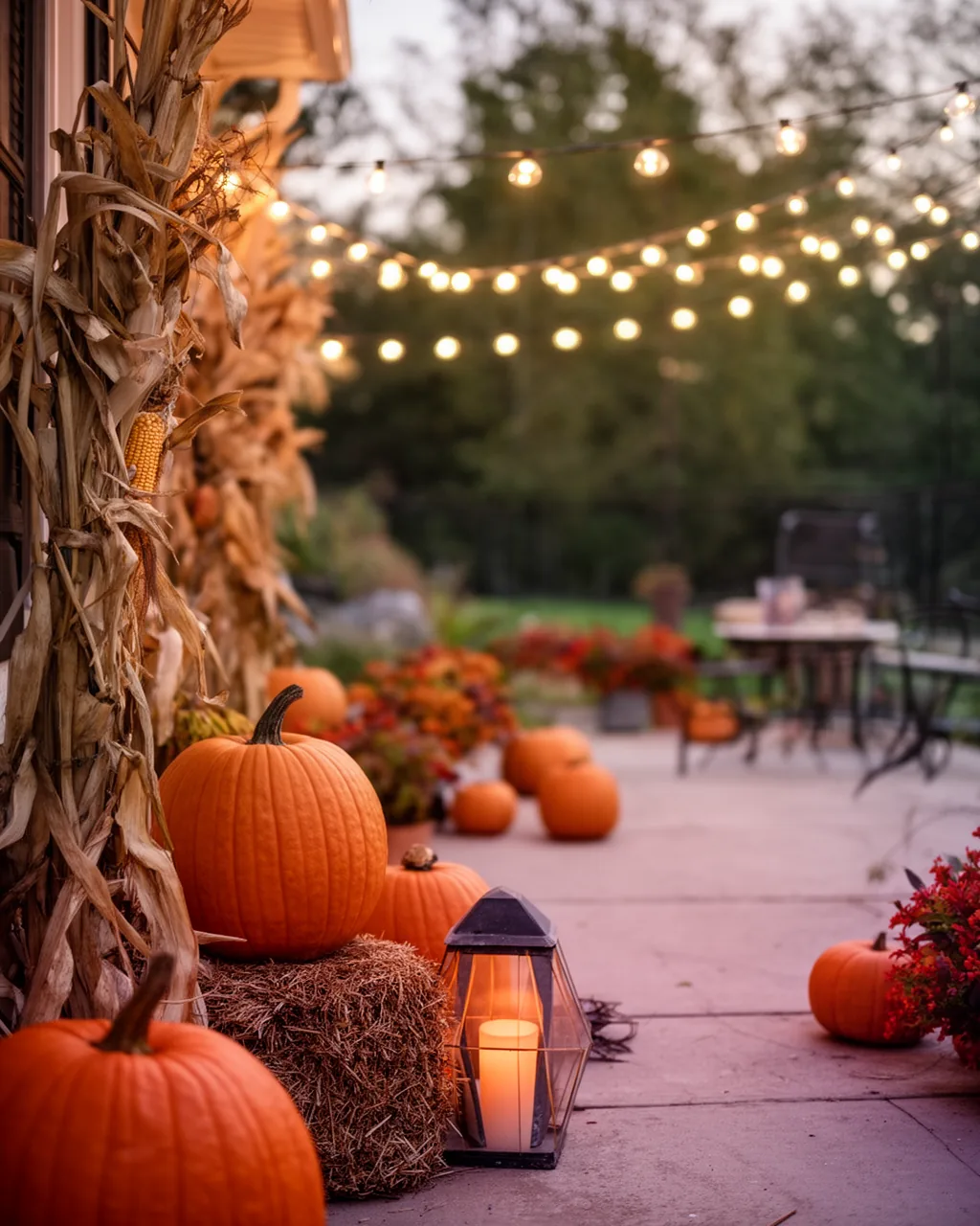 String lights at dusk