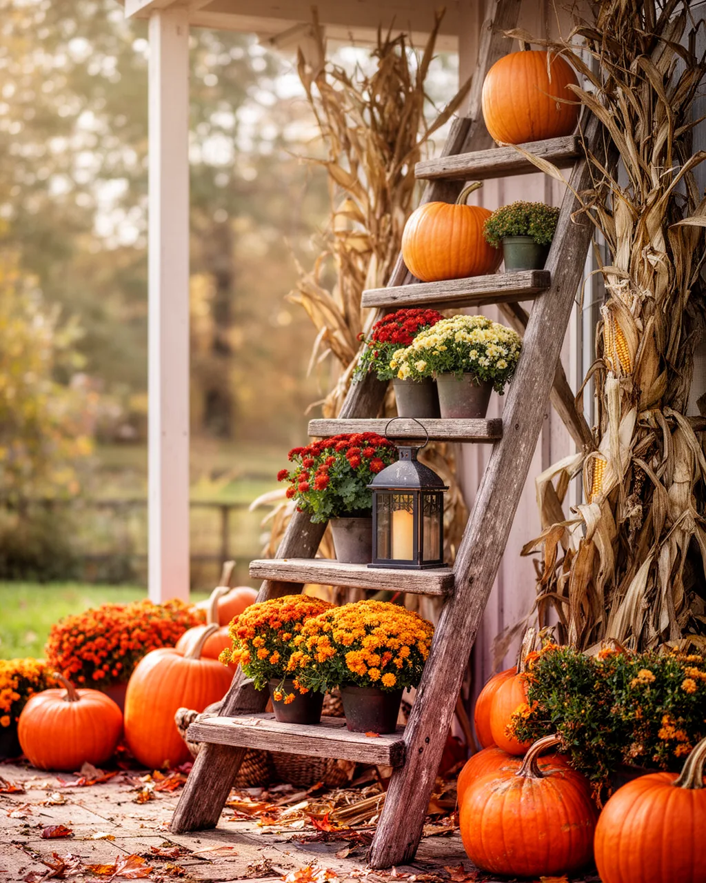 Ladder styled with harvest finds