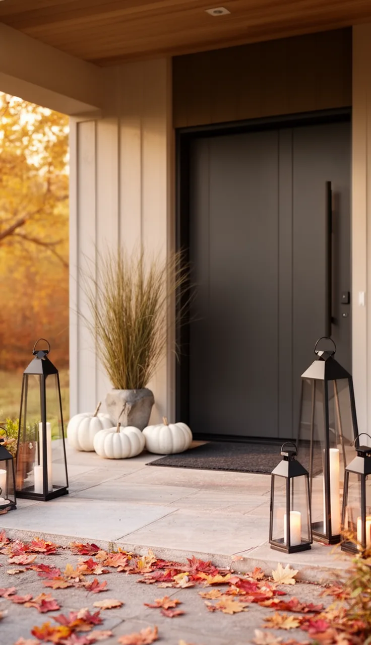 Sleek black fall lanterns for a modern entry