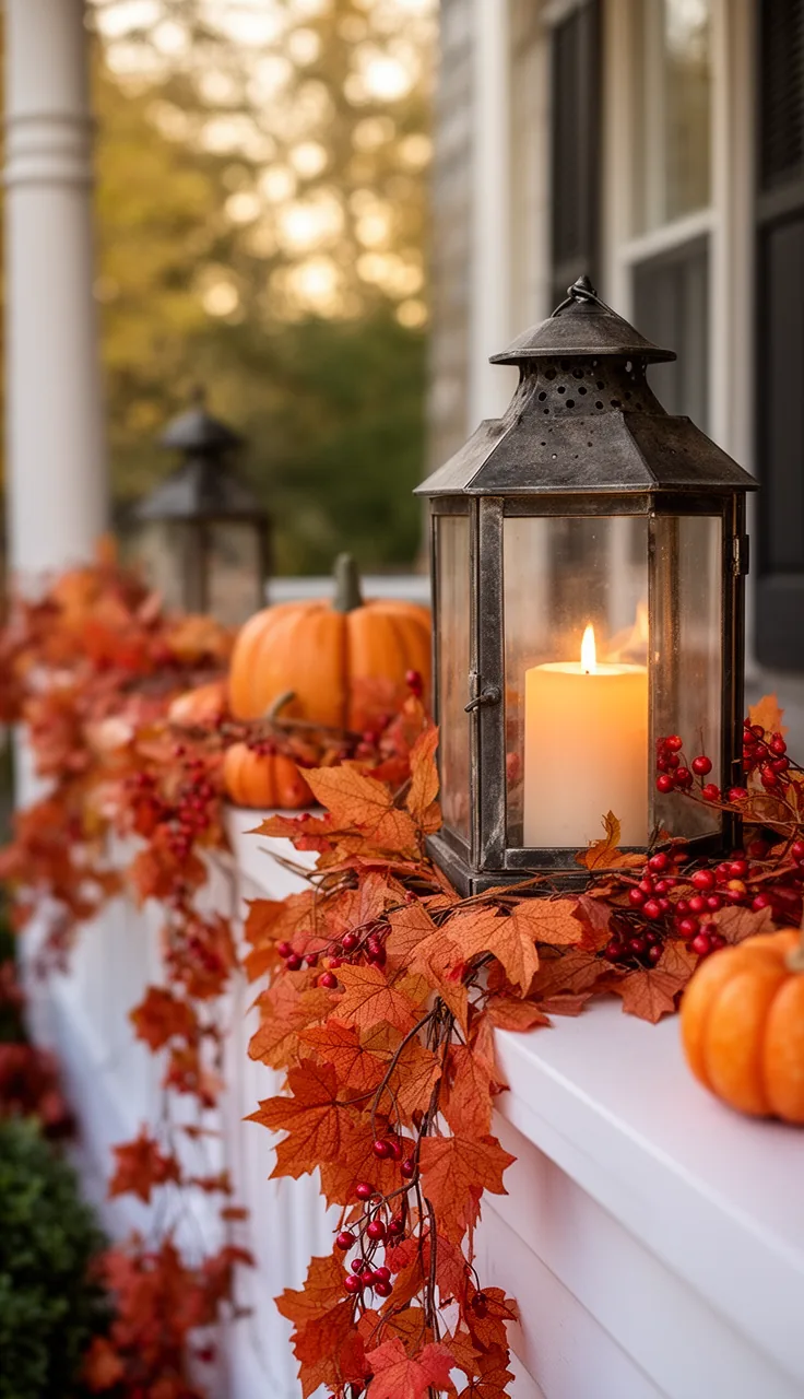 A fall lantern woven into a garland