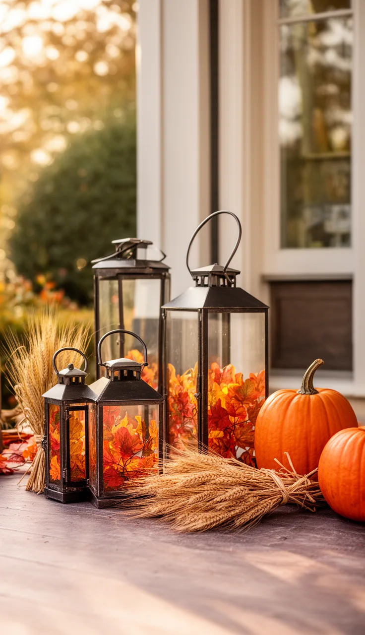 A trio of fall lanterns in graduated heights