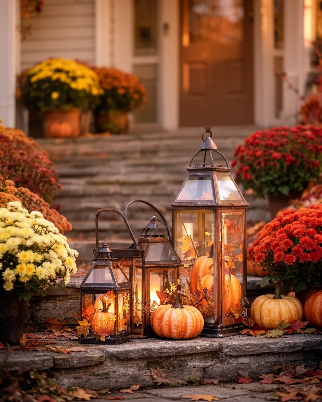 Clustered lanterns on the steps