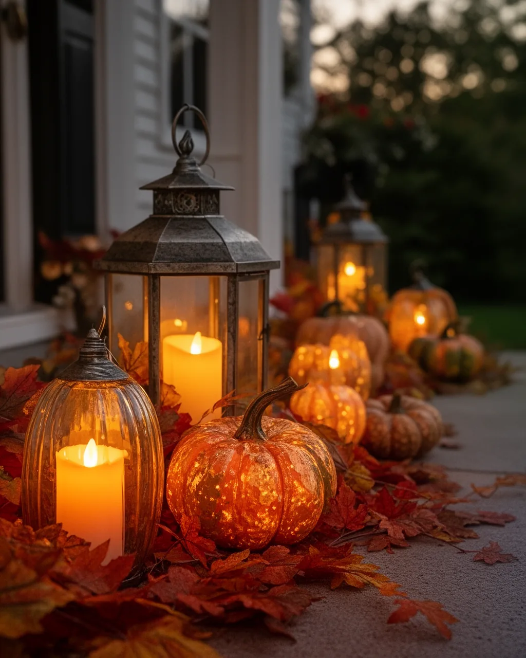 Candlelit lanterns at dusk